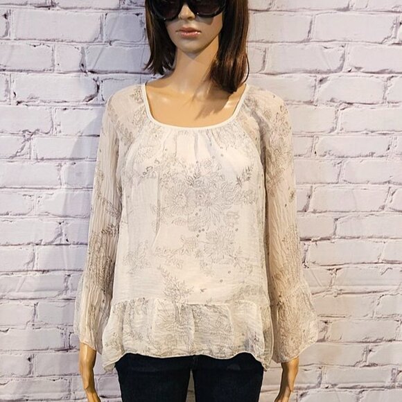 LUISA RICCI, 100% silk Boho long sleeve floral sheer blouse - Picture 4 of 11